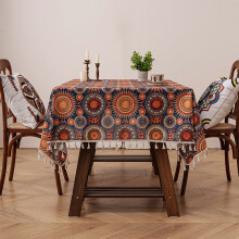 Chemin de table bohème en macramĂ© 2,40 m x 1,40 m, coton-lin ivoire et marron jute, centre de table Ă pompons style ferme pour cuisine/salle Ă