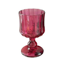 Rose Pink Embossed Wine Glasses, 180ml Vintage Pleated Texture Goblet Glasses for Wedding Party Banquet Feast Bar, Daily Use