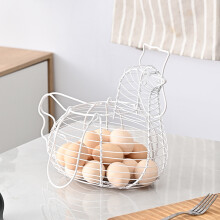 Metal Chicken-Shaped Egg Basket, Decorative Kitchen Organizer for Eggs/Fruit, Black/White Plastic, Durable & Versatile Home/Party Décor