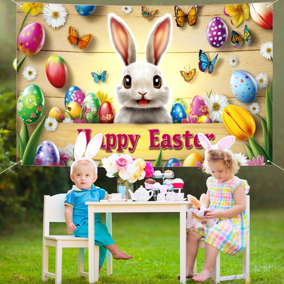 Easter Egg & Bunny Photo Backdrop, Party & Celebration Prop For Indoor/Outdoor Events, Spring Holiday Photography, 70.9X45.3 Inch 9377112591551