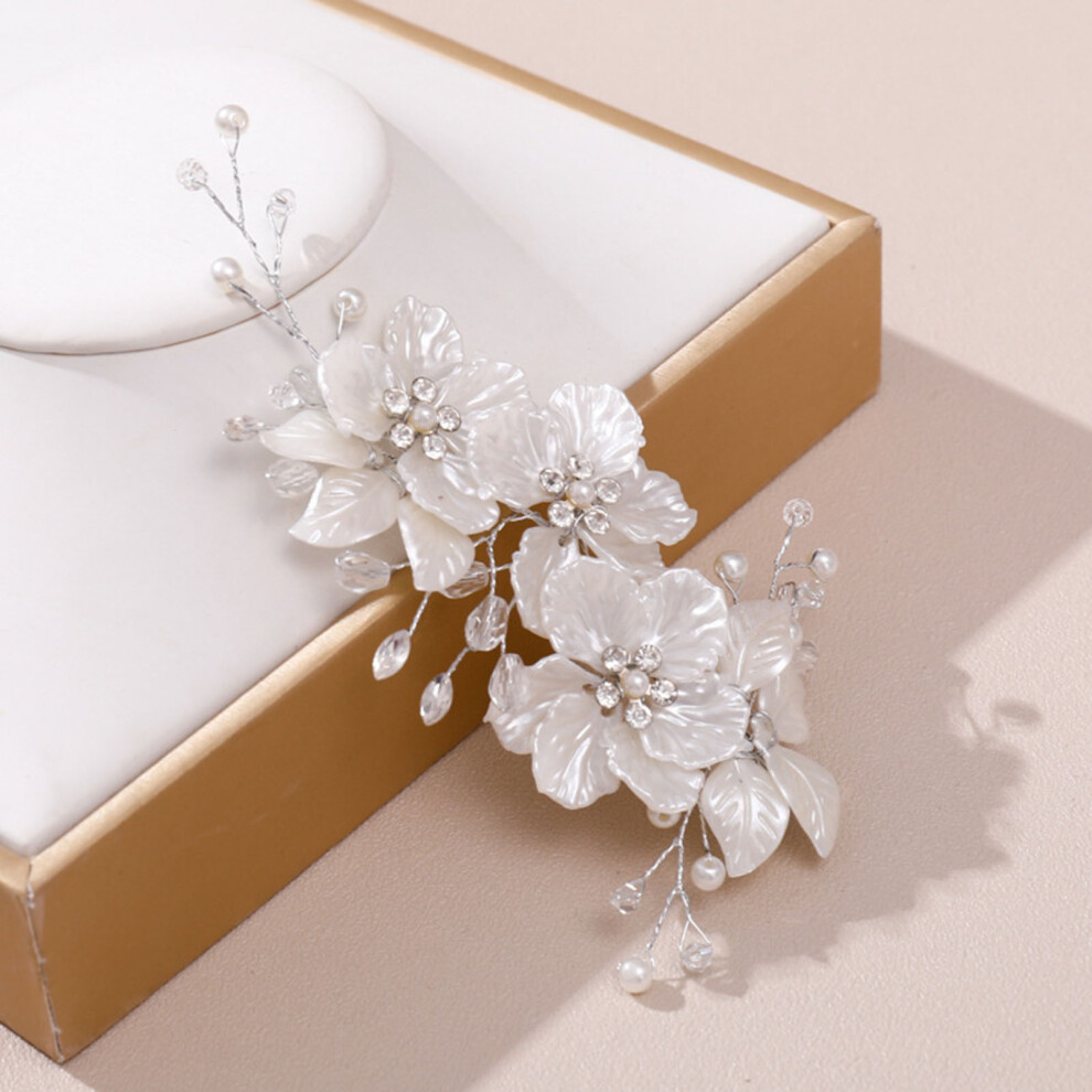 Penghui-Toys Crystal Flower Hairpin Decorative White Bloomy Flower Headpiece For Women Hair Accessories