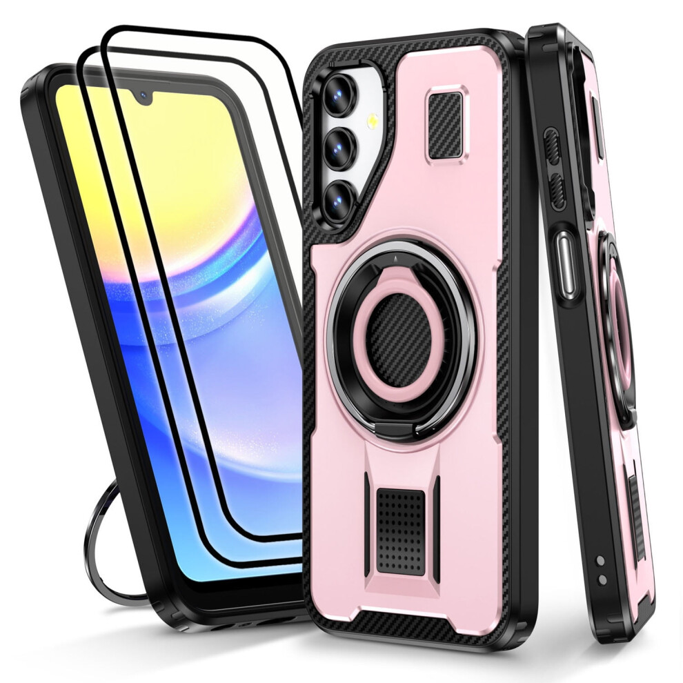 Compatible With Samsung A14 5G Case + 2 Pack Screen Protectors Â Heavy Duty, Shockproof, Anti-Fingerprint, 360 Rotatable Ring Stand, Pink 9377112591827