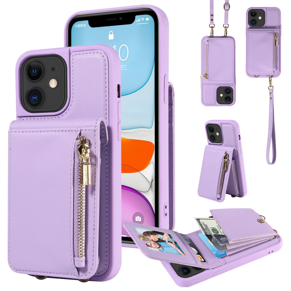 Iphone 11 Crossbody Wallet Case With Flip Leather, Purple 9170372664252