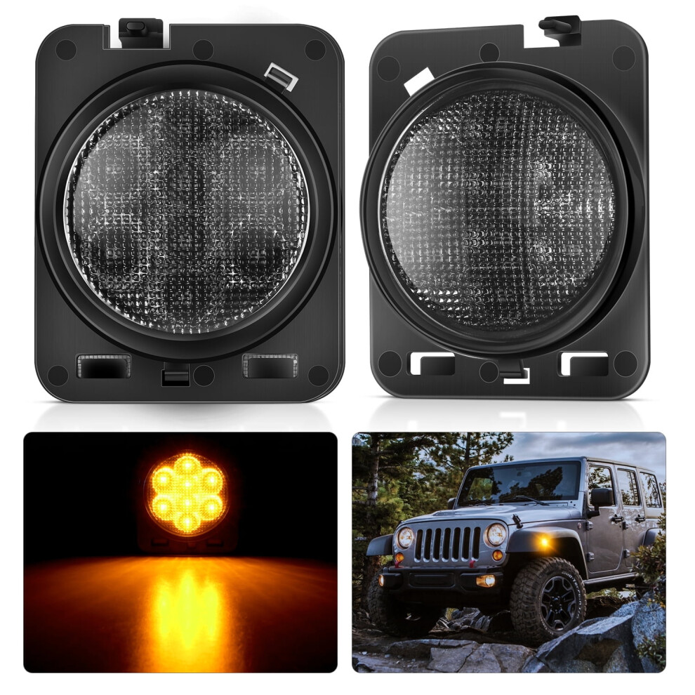 Ni Jk Side Marker 8Led Smoked Lens, Ip67 Waterproof, Compatible With 2007Â2017 Wrangler Jk/Jku Light/Amber 9377112593074