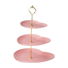 Valentine's Day 3 Tier Cupcake Stand, Heart Shaped 3 Tiered Plastic Serving Trays for Tea Party Dessert Snack Fruit (Watermelon Red)