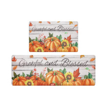 Fall Kitchen Rugs Set of 2 – Non-Slip, Washable Thanksgiving Mats (23.62"x15.75"+47.24"x15.75"), Maple Leaf Design