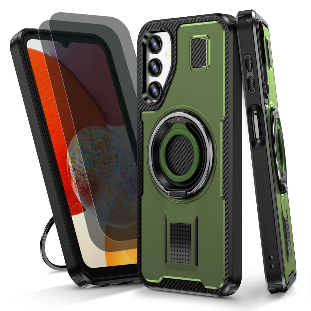 Compatible With Samsung A14 5G Case + 2-Pack Privacy Screen Protectors Â Heavy-Duty, Shockproof, Anti-Fingerprint, 360 Rotatable Ring Stand, Green 9377112593197