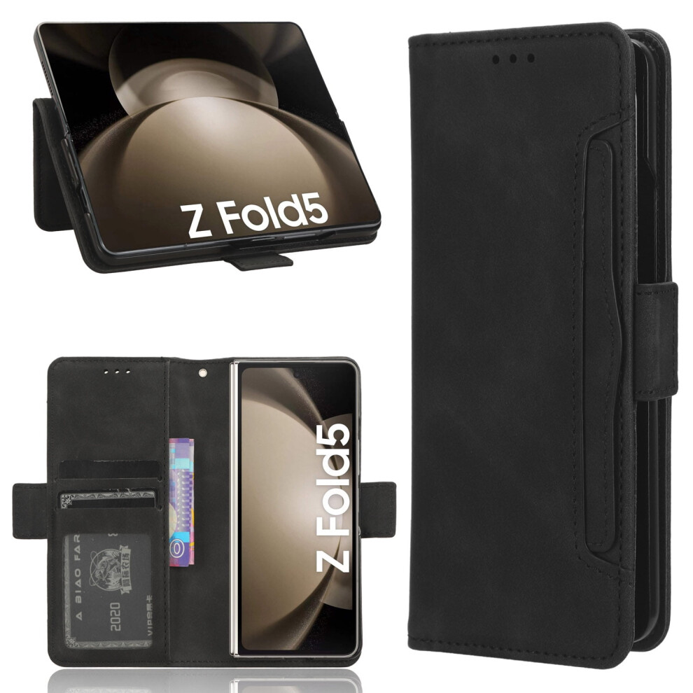 Magnetic Pu Leather Wallet Case For Samsung Galaxy Z Fold 5 5G Â Kickstand, Detachable Card Slot, Black 9377112593128
