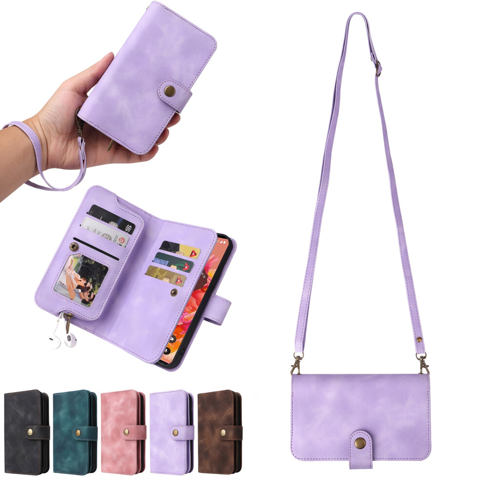 Crossbody Wallet Compatible With Iphone 12/12 Pro Case Â Pu Leather Zipper Pocket, Lanyard & Wristlet Folio For 6.1" Purple 9377112593845
