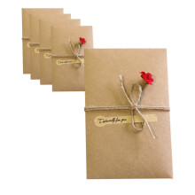Dried Flowers Greeting Cards, Handmade Vintage Kraft Blank Note Card, for Birthday Wedding Party Teacher College, 6.29x4.33in, 5pcs, Khaki