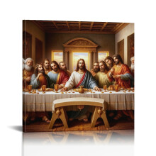 Vintage canvas wanddecoratie met het Laatste Avondmaal – christelijke religieuze decoratie, geschikt voor kerk, woonkamer en eetkamer.
