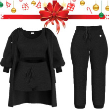 Ensemble pyjama en maille pour femme, cardigan, vêtements d'intérieur 4 pièces