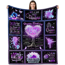 15-årsfilt för tonårsflickor – 75x100 cm filt, Quinceañera-present och dekoration, kompatibel med alla sängar