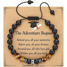 Bracelet ajustable en pierre œil de tigre noir mat avec breloque croix hexagonale, cordon de perles, bijou pour homme, cadeau de fin d'études pour