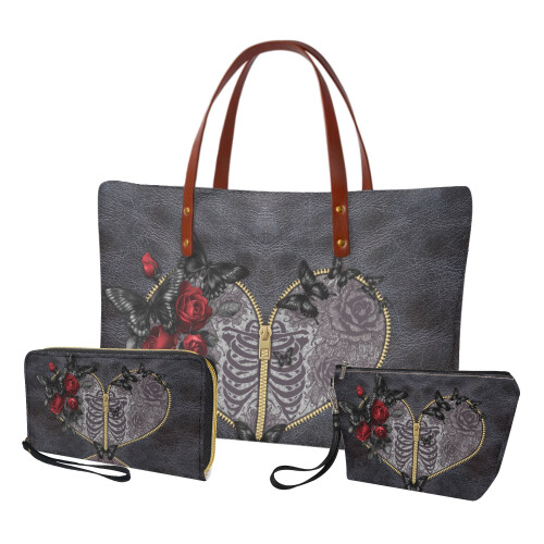 Σετ τσαντών Tote Skull Rose Butterfly PU Leather 4 τεμάχια