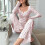 Damen-Pyjama-Set mit Blumenmuster, langärmelig, Rosa, Größe L 6