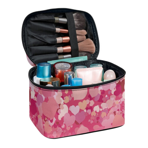 Θήκη για πινέλα μακιγιάζ, τσάντα ταξιδιού για καλλυντικά, ροζ καρδιές, 8,86x