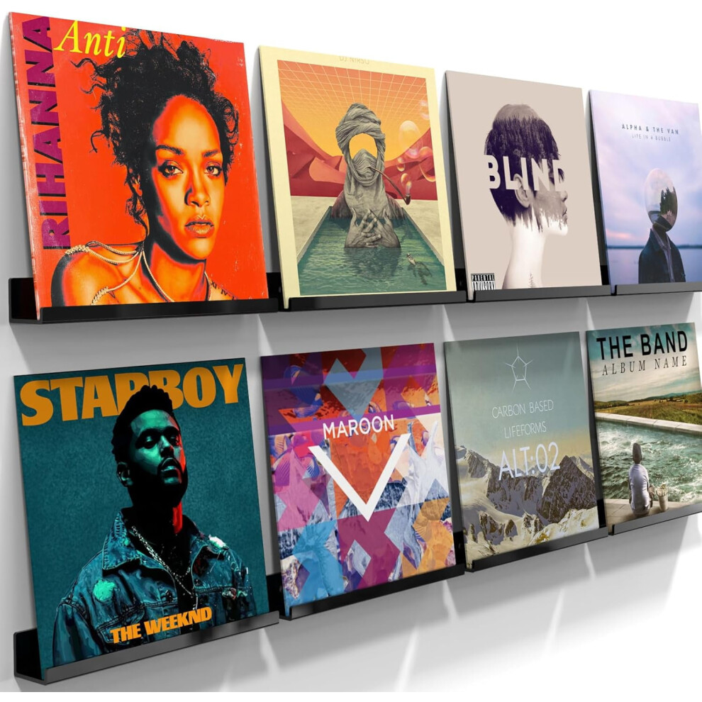 Acrylic Vinyl Record Holder Wall Mount Â 8 Pack 12-Inch Floating Vinyl Shelves, Black Record Display Frames For Lp Albums & Wall Decor 9493189677636