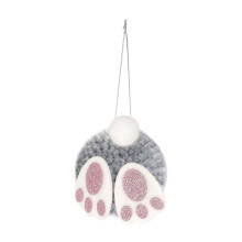 Ornement de Pâques : oreilles et queue de lapin gris duveteux en pompon