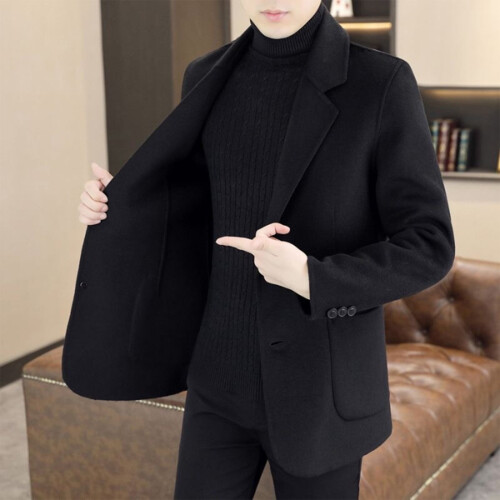 Men's Polyester Overcoat Solid Color Relaxed Fit Winter