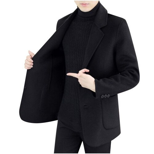 Men's Polyester Overcoat Solid Color Relaxed Fit Winter 1