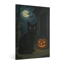 Vintage Halloween zwarte kat en pompoenlantaarn canvas wanddecoratie – Gotische griezeldecoratie, geschikt voor bar/woonkamer/slaapkamer