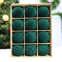 Ornements de Noël en velours vert, 6 cm (2,36 pouces), lot de 12