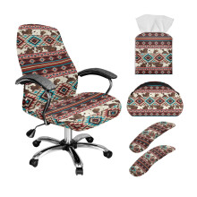 Tribal Office Chair Cover Set with Armrest Covers, Remote Holder & Tissue Box Cover, 5-Pc PU Leather Home Office Decor, L – Compatible with Standard