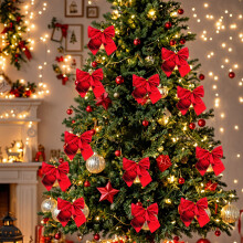 Christmas Bows & Tree Topper – Red Wreath Bows, Indoor/Outdoor Holiday Decor, Long Streamer Ribbon, Farmhouse Xmas Decoration, compatible with