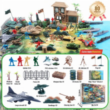 80 Pieces Battlefield Playset with Vehicles & Modular Battlefield Accessories for Kids Boys Ages 8+ Birthday Gifts