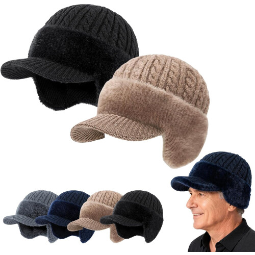 Baseball Beanie Fur-Lined Warm Knitted Hat with Ear Flaps