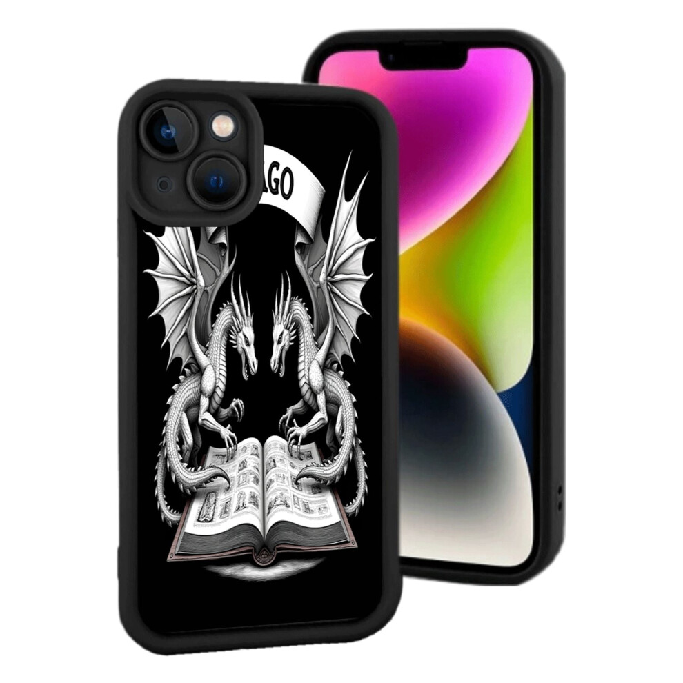 Lightweight Compatible With Iphone 15 Case - Fantasy Dragons Design With Intricate Details & Bold ' Go ' Banner - Perfect For Dragon Lovers 9464372725892