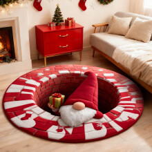 3D Christmas Optical Illusion Round Rug: Santa/Snowman/Animal Print, Non-Slip, Soft, Washable, 3.9FT – Compatible with Home & Bedroom Decor