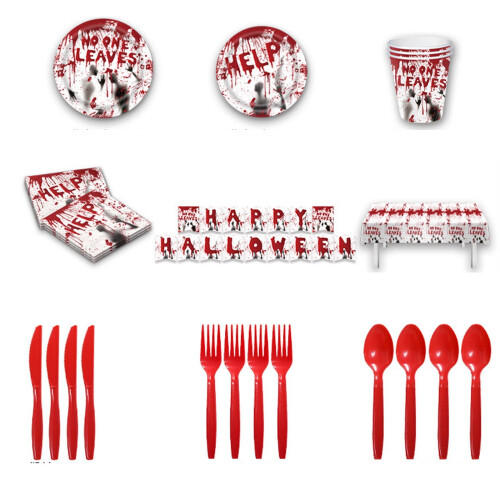 Halloween-Geschirrset „Blutige Hand“ für 16 Gäste 1