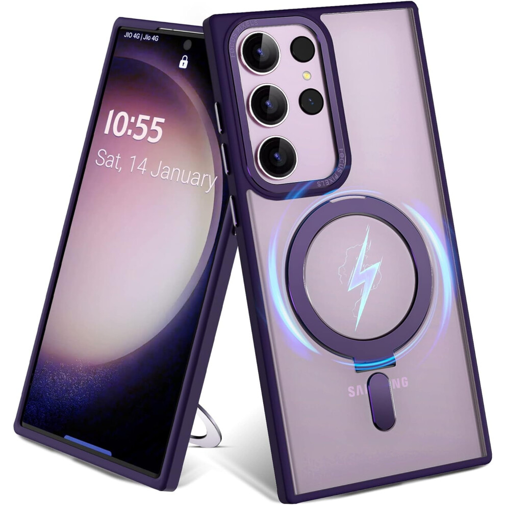 Compatible With Samsung Galaxy S23 Ultra Case Â Translucent Matte Magnetic Ring Stand, 6.8", Magsafe-Compatible, Purple 9193271210924