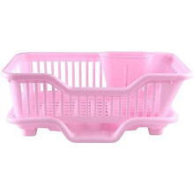 Environmental Plastic Kitchen Sink Dish Drainer Set Rack Washing Holder Basket Organizer Tray, Approx 17.5 x 9.5 x 7INCH (Pink)