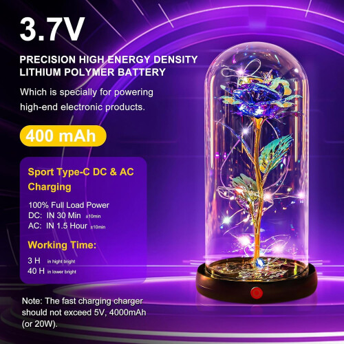 Μωβ επαναφορτιζόμενο τριαντάφυλλο Galaxy Glass σε σχήμα θόλου – Δώρο Αγίου 2