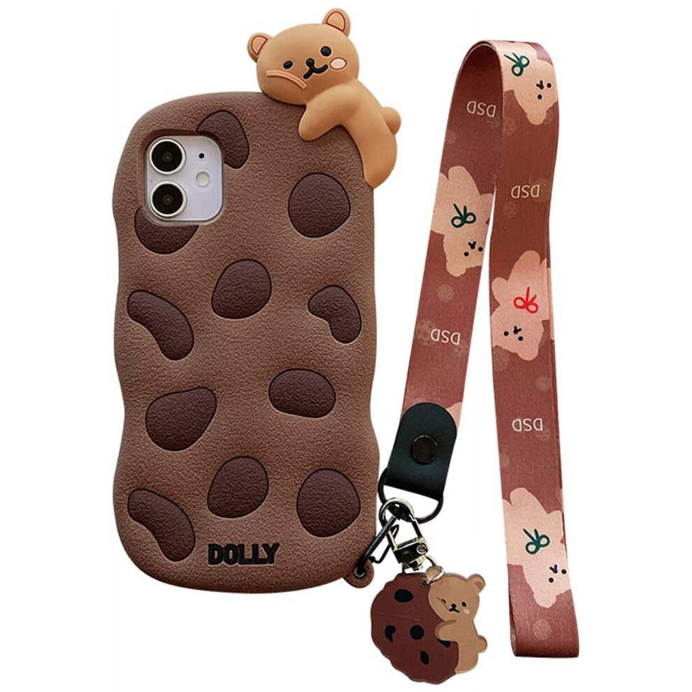 Cute Cookie Bear Khaki Phone Case With Strap & Keychain, Soft Silicone Shockproof, Compatible With Iphone Xs Max 9193271209454
