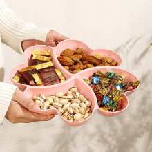 Snack Tray 1Pack, Plactic Serving Set Divided Serving Platter White Serving Tray for Party, Fruits, Veggies, Candy, Snack, Dessert,(9 inch,Pink)
