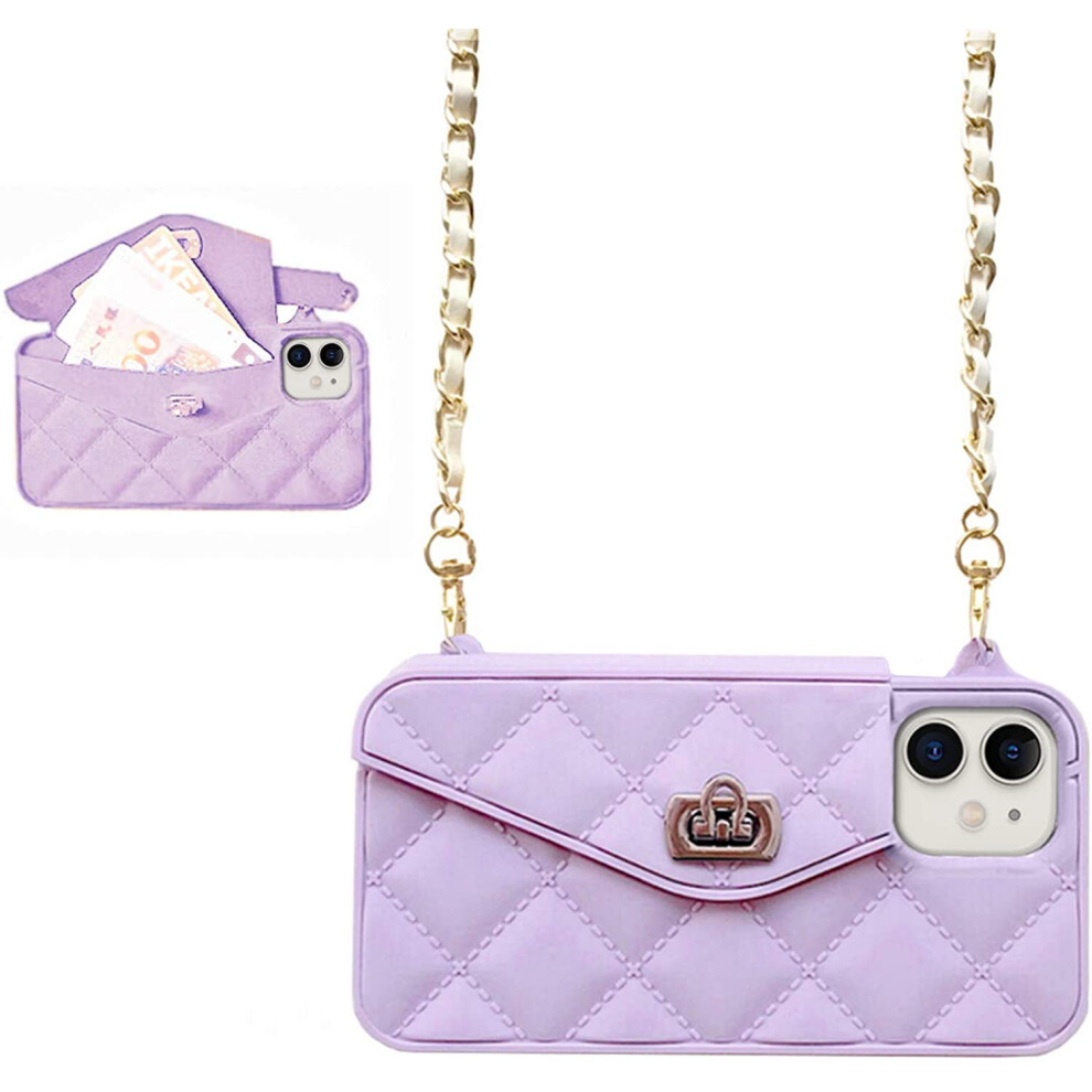 Wallet Case Compatible With Iphone 14 Â Light Luxury Flip Pouch With Handstrap & Shoulder Strap Purple 9193271214014