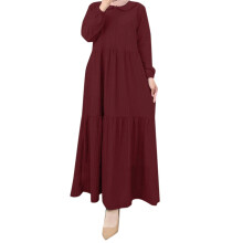 Elegant Women's Robe with Leaf Pattern Skirt and Puff Sleeves for Dubai Turkish Style Occasions