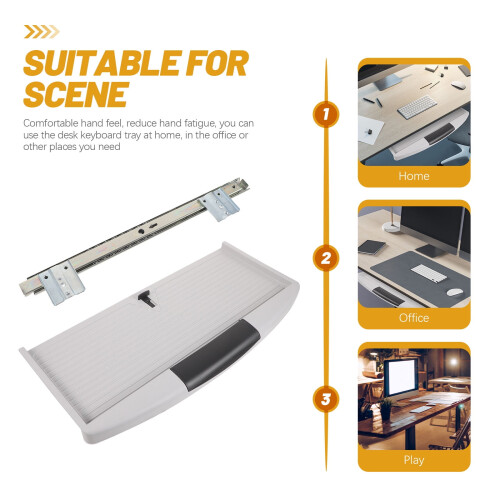 1 Set Under Desk Mount Keyboard Tray in Light Grey Abs for Ergonomic Office Use 2