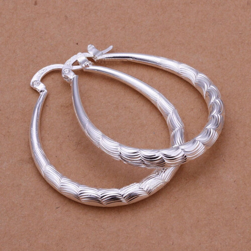 Women's Silver Stud Dangle Earrings Oval Edge 2PCS
