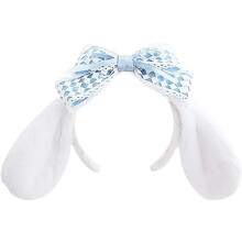 Cute Fuzzy Headband for Girls, Handmade Lolita Hairband with White Ears & Blue Lace Bow – Kawaii JK Outfit, Cosplay, Easter – Compatible with Kids