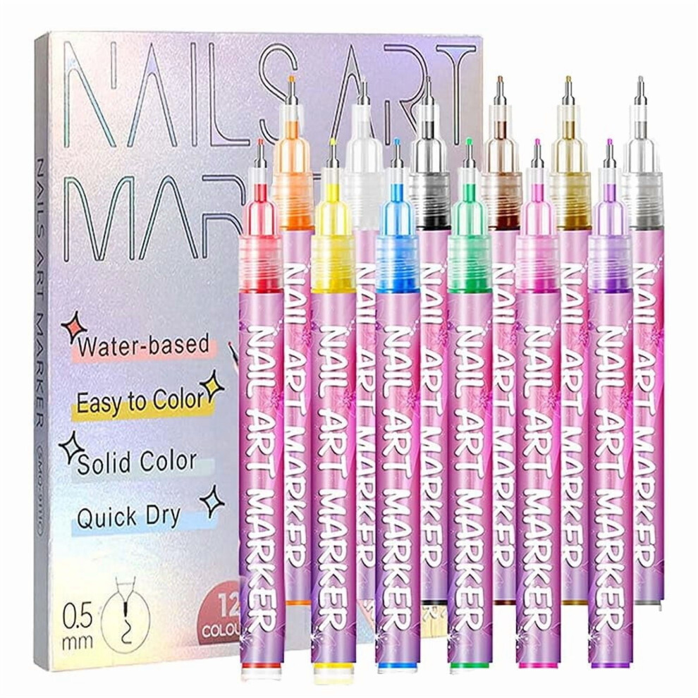 12-Color Nail Art Markers for Gel Nails â Quick-Dry DIY Nail Art Pens Set for Home & Salon (1 Set)