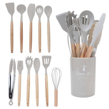 Milk White Wooden Handle Silicone Kitchenware 11 Pieces Suit Non-Stick Spatula Cooking Tools Kitchen Utensils Kitchen Set