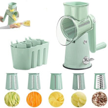 5-in-1 Rotary Food Chopper & Cheese Grater with 5 Blades for Cheese, Veggies, Fruit (Green) – Compatible with standard kitchen tools