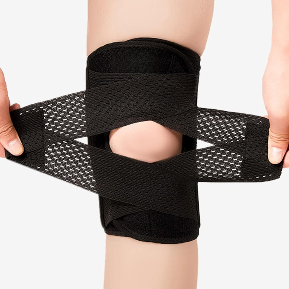 Black Breathable Knee Brace With Side Stabilizers For Pain, Meniscus/Acl/Mcl/Arthritis Relief Â Adjustable, Large
