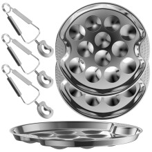 Stainless Steel Escargot Plates Set (12 Compartments), 7.5" Dish + Tong, Dishwasher & Oven Safe, Compatible with Standard Escargot Tools