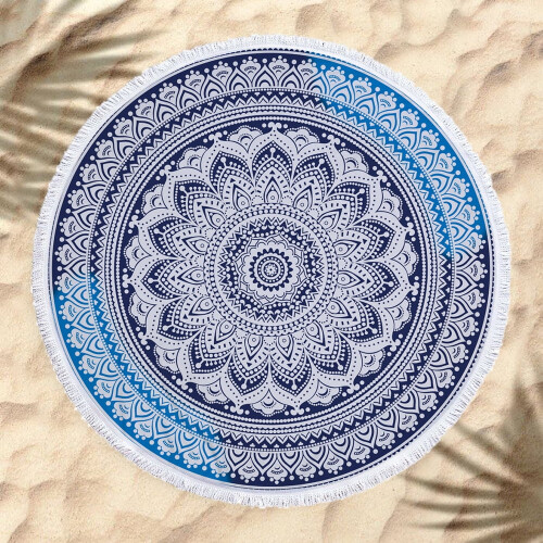 Microfiber Round Beach Towel with Geometric Print and 1